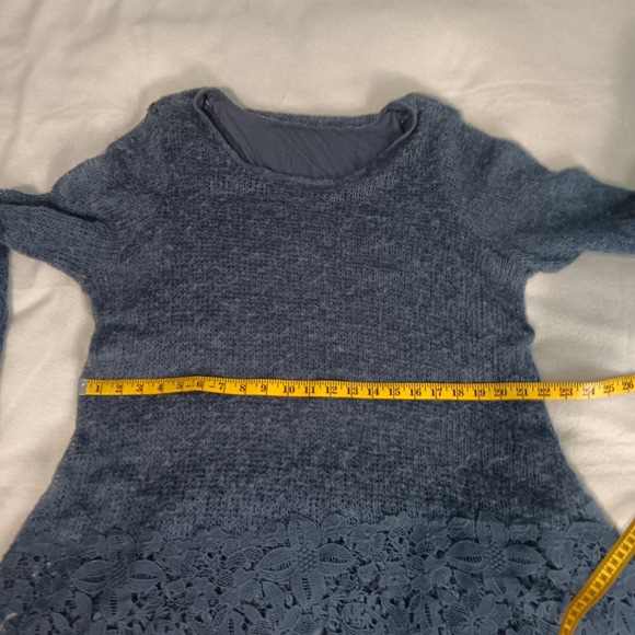 Gray Wool Blend Open Knit Sweater With Lace Hem Lagenlook Fairycore Bohemian XL - Picture 6 of 13